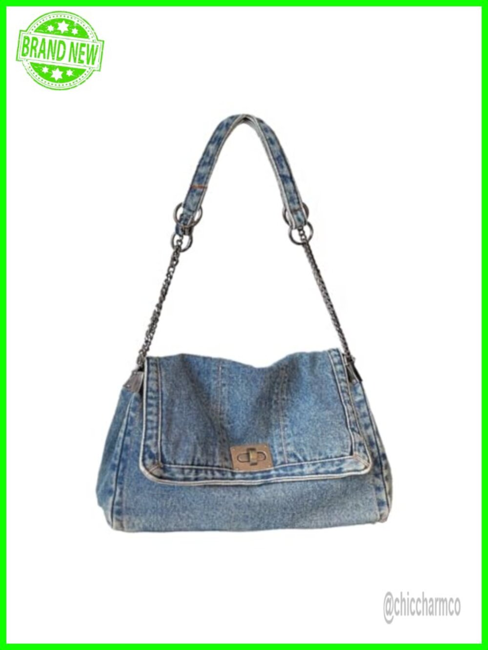 Washed Denim Shoulder Bag Hobo Purse Crossbody Adjustable Chain Strap